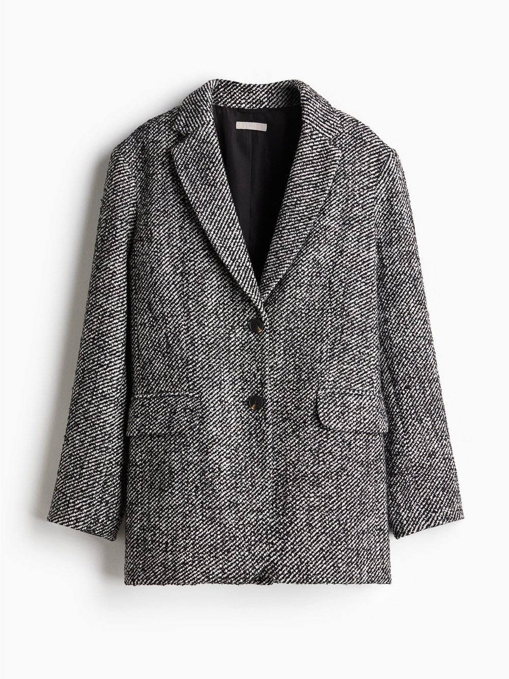 NWOT H&M Size L Oversized Single-Breasted Tweed Blazer Jacket - Black/White